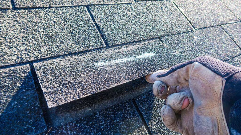 Roofing samples beside a rating chart showing solar reflectance and thermal emittance values.
